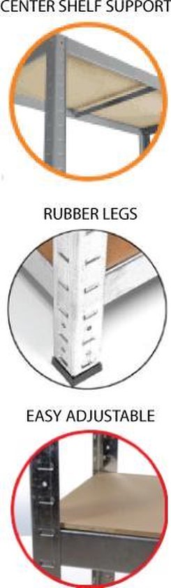 Profeco heavy duty opbergrek 180x90 cm - metalen stellingkast / stellingrek / magazijnkast - 5 planks x 175kg - RVS