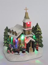 Kerstdorp - Kersthuis - Kersttafereel - Kerk met gekleurde Ledverlichting - B/O