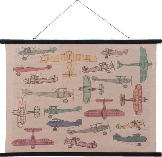 Clayre & Eef Wandkaart met vliegtuigen 105 x 76 cm