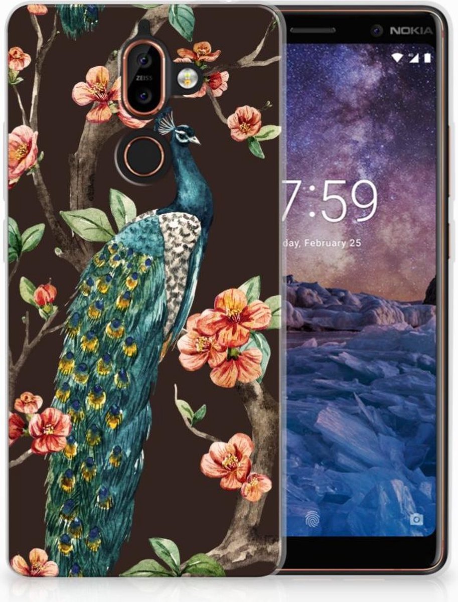 Nokia 7 Plus TPU Hoesje Pauw met Bloemen