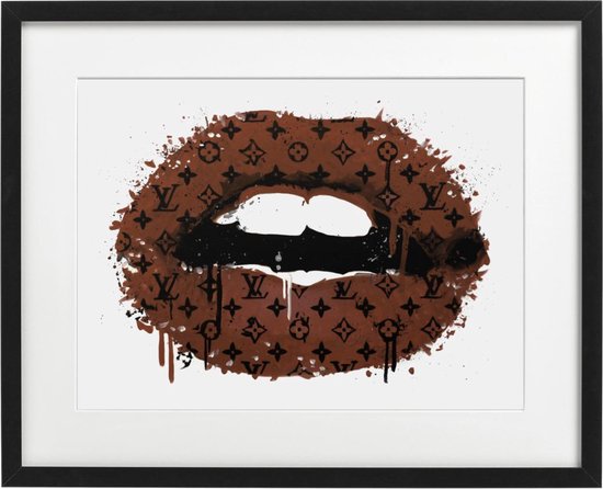 Louis Vuitton Brown Lips Print - Schilderij - Ingelijst - 30x40