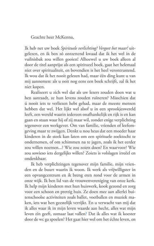 Briefpagina aan "Geachte McKenna" over spirituele verlichting, verplichtingen en het leven.