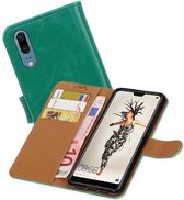 Zakelijke Book Case Telefoonhoesje Geschikt voor de Huawei P20 Pro - Portemonnee Hoesje - Pasjeshouder Wallet Case - Groen
