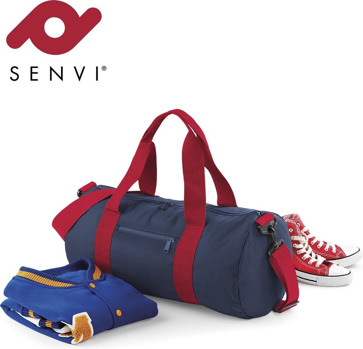 Senvi Retro Schoudertas Weekendtas Kleur Blauw - Rood