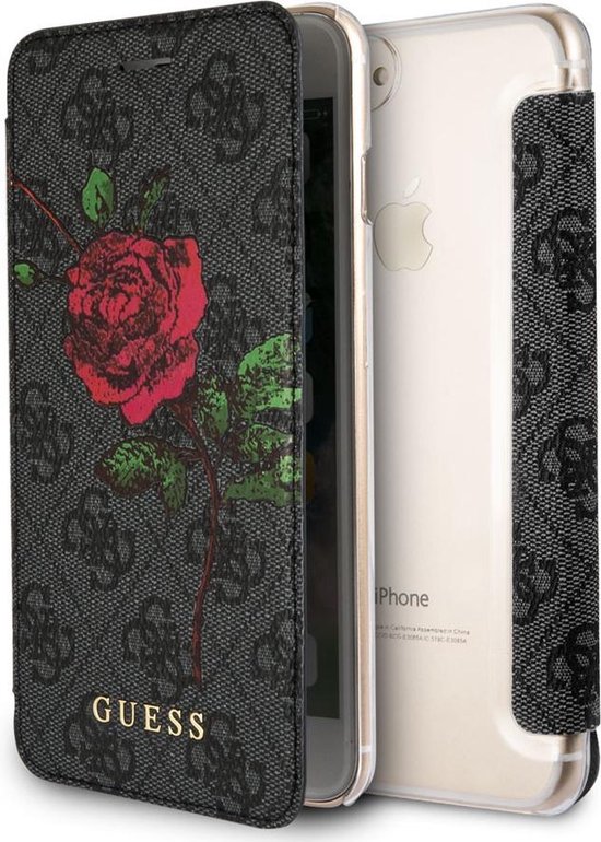 iPhone 8 Plus/7 Plus/6s Plus/6 Plus Bookcase hoesje - Guess - Bloemen Grijs  - Kunstleer | bol.com