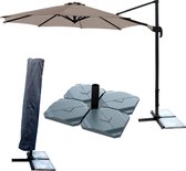 Kopu® Zweefparasol Vigo met hoes en voet - 300 cm rond - Taupe