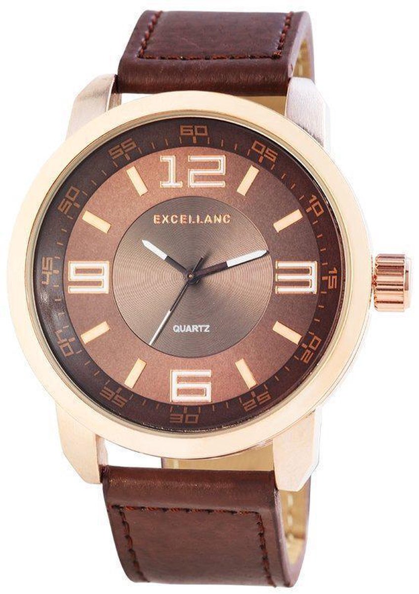 Excellanc - Horloge 50 mm - Quartz Uurwerk - Bruin-Rosékleurig - Kunstleer