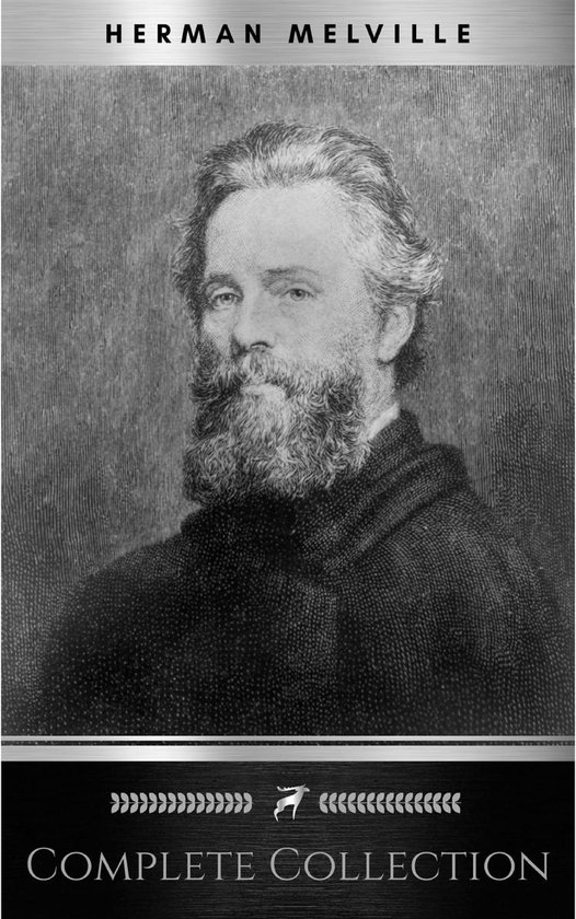 Portret van Herman Melville met baard en kragen, titel 'HERMAN MELVILLE COMPLETE COLLECTION'.