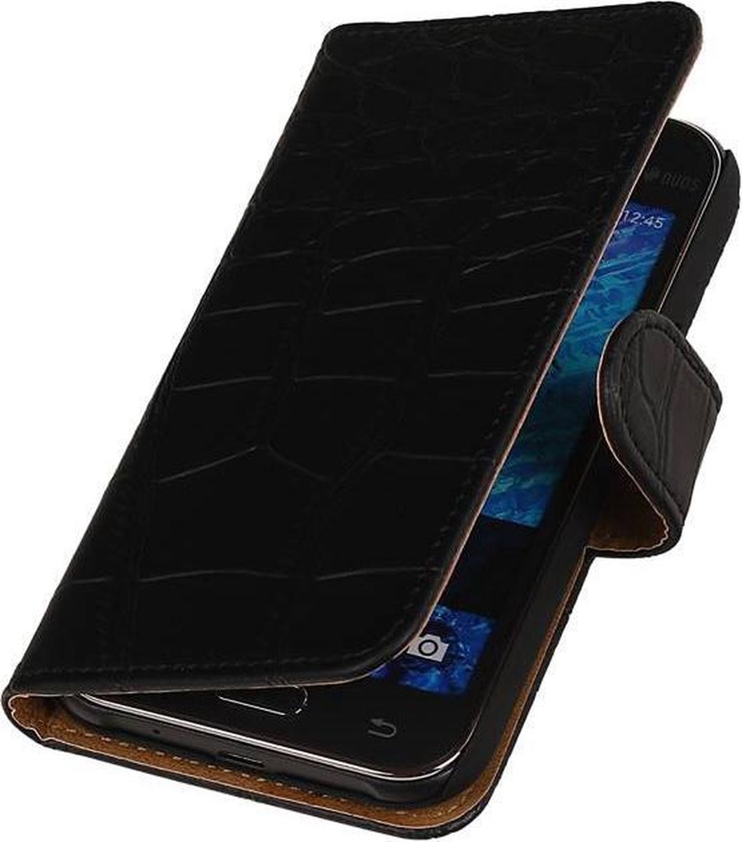 Crocodile Zwart Samsung Galaxy J1 2015 - Book Case Wallet Cover Hoesje