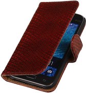 Slangen Hoesje Rood Samsung Galaxy J1 - Book Case Wallet Cover Hoes