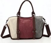 MISS LULU WOMEN SHOULDER BAG TOTE SATCHEL PATCHWORK  CANVAS (E1678 RD)