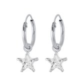 Joy|S - Zilveren ster bedel oorbellen - kristal wit - oorringen