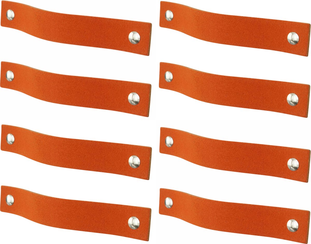 8x Leren handgrepen 'platte greep' - maat M (19 x 2,5 cm) -  SUEDE BRICK - incl. 3 kleuren schroefjes (handgreepjes - leren grepen - greepjes - leren lusjes)