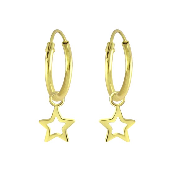 Joy|S - Zilveren ster bedel oorbellen - oorringen - 14k goudplating