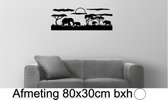 Muur sticker Afrika Dieren Olifanten  Wild Bomen Wandecoratie Raamsticker Woonkamer Kinderkamer Slaapkamer Zwart 80x30 cm