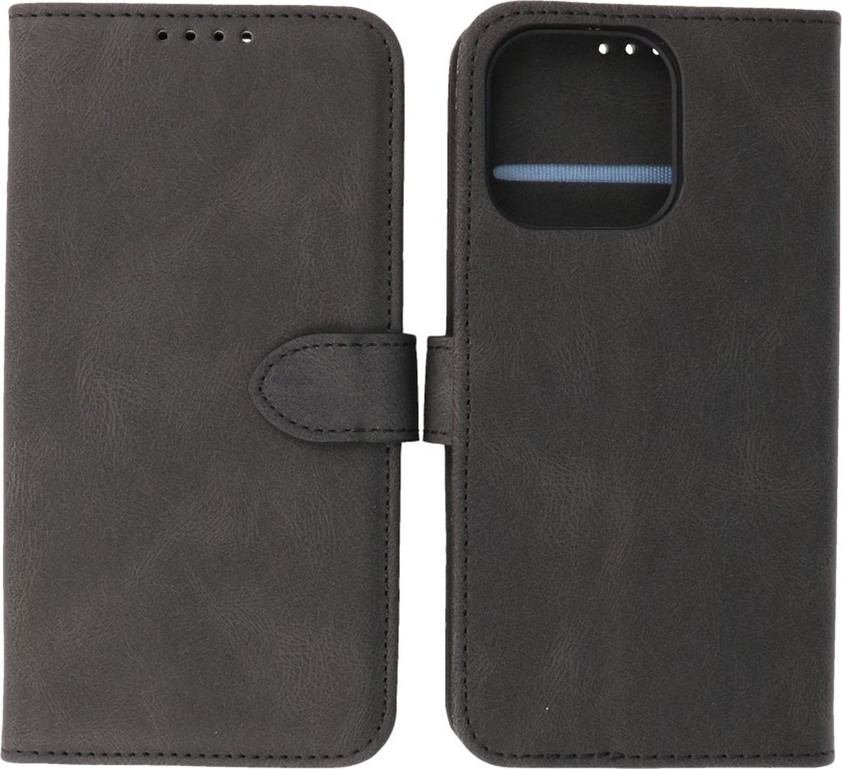 iPhone 13 Pro Hoesje - Portemonnee Book Case - Kaarthouder & Magneetlipje - Kunstleer - Zwart