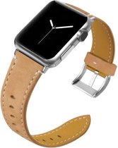 Geschikt voor Apple Watch bandje 38 / 40 / 41 mm - Series 1 2 3 4 5 6 7 SE - Smartwatch iWatch horloge band - 38mm 40mm 41mm - Fungus - PU Leer - Lichtbruin - Stiksel
