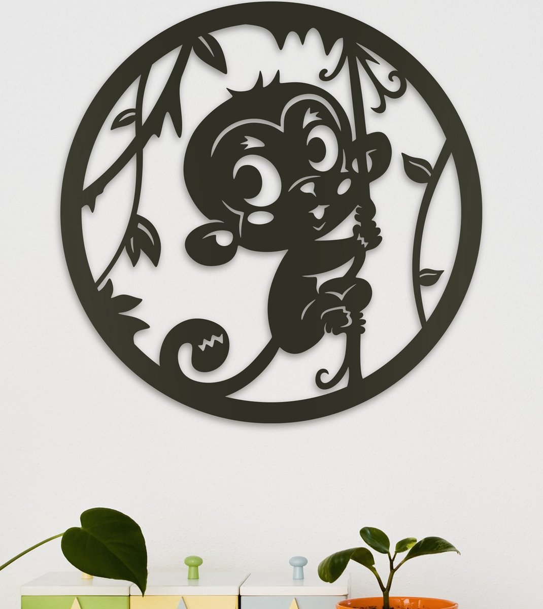 Wanddecoratie Kinderen | Aapje rond - M (40x40cm)