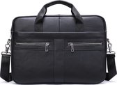 Laptoptas 15 6 inch Schoudertas Aktetas Leren Tas Leder Zwart - Urban U®