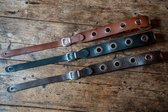 LIAM'S Gitaarband van leer met ringen,70ties style,kleur DONKERBRUIN,vintage style
