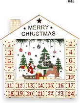 H&L luxe houten adventskalender met LED verlichting - kerst - kerstman - kerstboom