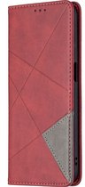 Mobigear Telefoonhoesje geschikt voor Realme 8 5G Hoesje | Mobigear Rhombus Slim Bookcase | Pasjeshouder voor 2 Pasjes | Telefoonhoesje voor Pinpas / OV Kaart / Rijbewijs - Rood