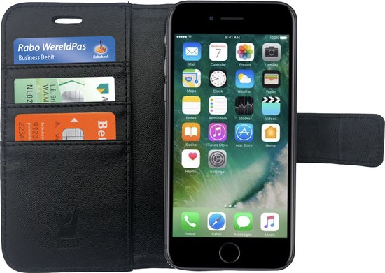iPhone 7 Plus / 8 Plus Hoesje - Book Case Leer Wallet Cover Portemonnee Pasjeshouder Hoes Zwart - iCall