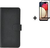 Hoesje Geschikt voor Samsung Galaxy A03s - Screenprotector A03s - Wallet Bookcase Zwart + Full Screenprotector