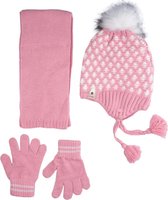 Kitti 3-Delig Winter Set | Muts (Beanie) met Fleecevoering - Sjaal - Handschoenen | 4-8 Jaar Meisjes | Klassiek-02 (K2170-07)