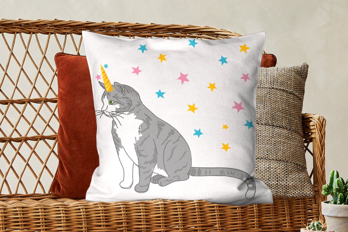 Housse de coussin 60x60 cm - Dessin chat licorne enfant - Katoen