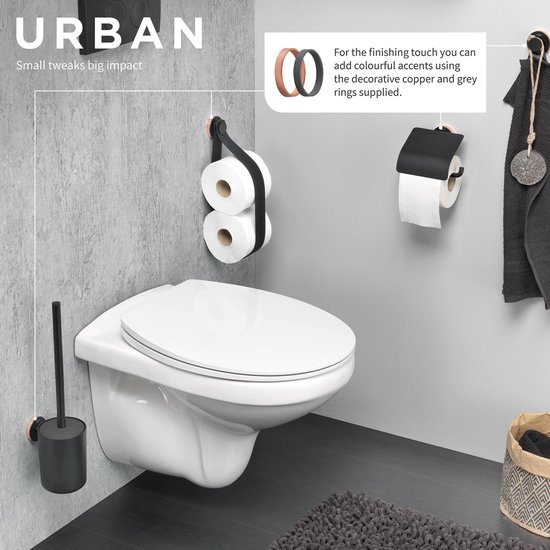 Tiger Urban - WC borstel met houder - Toiletborstel - Wandmontage - Zonder boren - Zwart