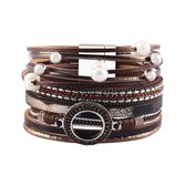 Sorprese - armband dames - leer - bruin - parel element - Bohemian - Boho - Ibiza - 19 cm - W - Sinterklaas - Cadeau