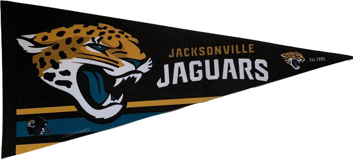 USArticlesEU - Jacksonville Jaguars - NFL - Vaantje - Wimpel - Vlag - American Football - Sportvaantje - Pennant - Zwart/Wit - 31 x 72 cm