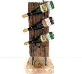 Wine Rack Java XS 65 cm hoog - wijnrek - wijnhouder - sommelier - tropische houtsoort gedroogd - hout - decoratiefiguur - handgemaakt - interieur - accessoire - voor binnen - voor buiten - ca