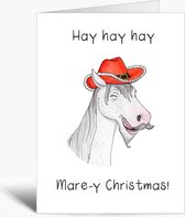 Hay hay hay, mare-y Christmas! - Kerstkaart met envelop - Paard - Cowboy - Western - Santa - Boerderij - Farm - Horse - Engels - Grappig