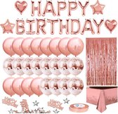 YAR - Verjaardag Decoratie Set - Happy Birthday Slinger - Helium Ballonnen Feest Pakket - Rose Goud