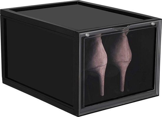 SONGMICS schoendozen, set van 6, stapelbare schoen organizers, plastic dozen met transparante deur, schoenopslag, voor schoenen tot maat 46, 36 x 28 x 22 cm, transparant LSP06CW
