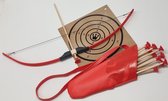 PIJL EN BOOG(Rood) uitrusting met schietschijf en een rug koker(Rood) voor pijlen met 13 pijlen rood
