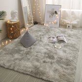 Hoogpolig tapijt - antislip Vloerkleed - wollig en shaggy zachte slaapkamertapijt - voor woonkamer of slaapkamer - grijs wit 100cmx160cm