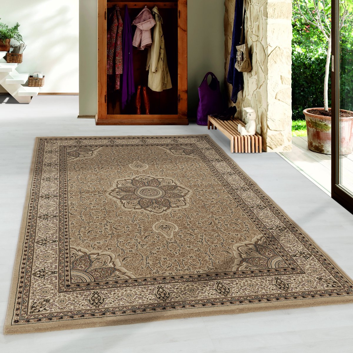 Muratap Isfahan Oosters Klassiek Laagpolig Vloerkleed Beige- 300x400 CM