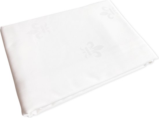 Tafelkleed Franse lelie wit 150 x 280 (Hotelkwaliteit: 250 gr/m2) - damast - geweven cadeau geven Tafelkleed Franse lelie wit 150 x 280 (Hotelkwaliteit: 250 gr/m2) - damast - geweven cadeau geven