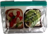 Hebruikbare boterhamzakje - Transparant / Groen - Kunststof - 20 x 16 cm - Herbruikbaar - Sandwich Bag