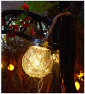 Moonshadow Sfeervolle buitenlamp - Rond - Oplaadbaar - Zonne-Energie - LED Lamp - Waterdicht -Tuin/Balkon/Boom - Gebarsten Glas