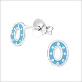 Aramat jewels ® - Zilveren kinder oorbellen ovaal blauw emaille 5x6mm