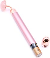 Rozenkwarts Vibratie Gezichtsroller - Face Roller - 15.5x2.5x3cm - Edelsteen - Met 100% Katoenen Etui