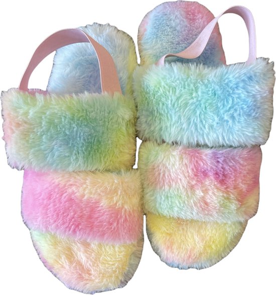 Merloze Fluffy rainbow dames pantoffels maat 40