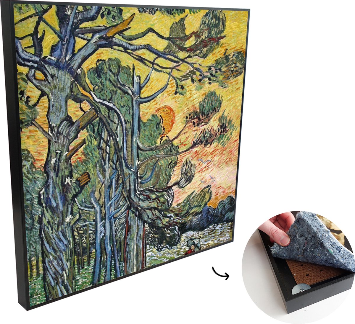 Akoestische Panelen - Geluidsisolatie - Akoestisch Wandpaneel - Wanddecoratie - Schilderij - 120x120 cm - Dennenbomen bij zonsondergang - Vincent van Gogh - Geluidsdemper - Isolatie platen - Studio Schuim