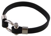 Armband Heren - Echt Leer - RVS Sluiting - 21 cm - Zwart en Zilverkleurig