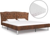 Bed Met Matras Stof Bruin 140X200 Cm