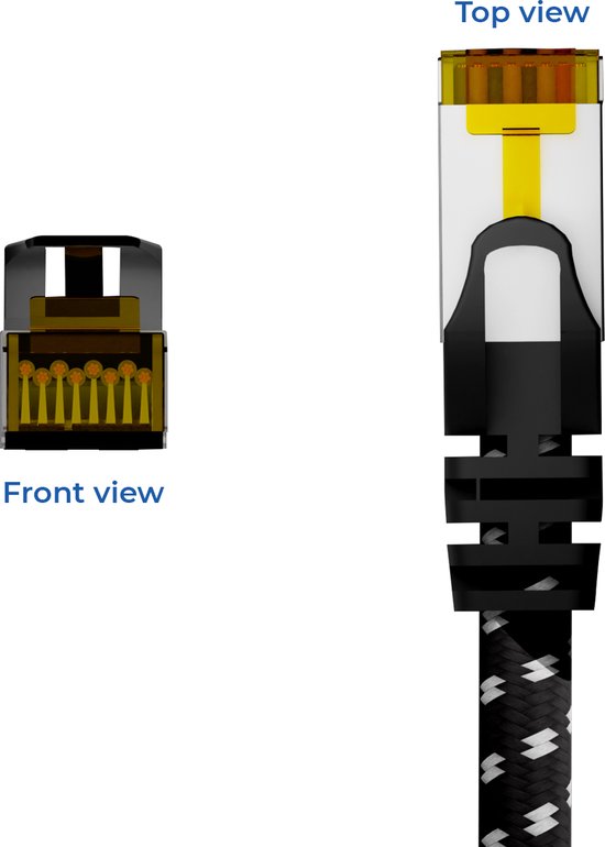 Cat 7 | F/ FTP | Câble réseau | Cordon de brassage | Blindé | Gaine tressée en nylon | 10 Gbit / s | 2 mètres | Noir | Allteq
